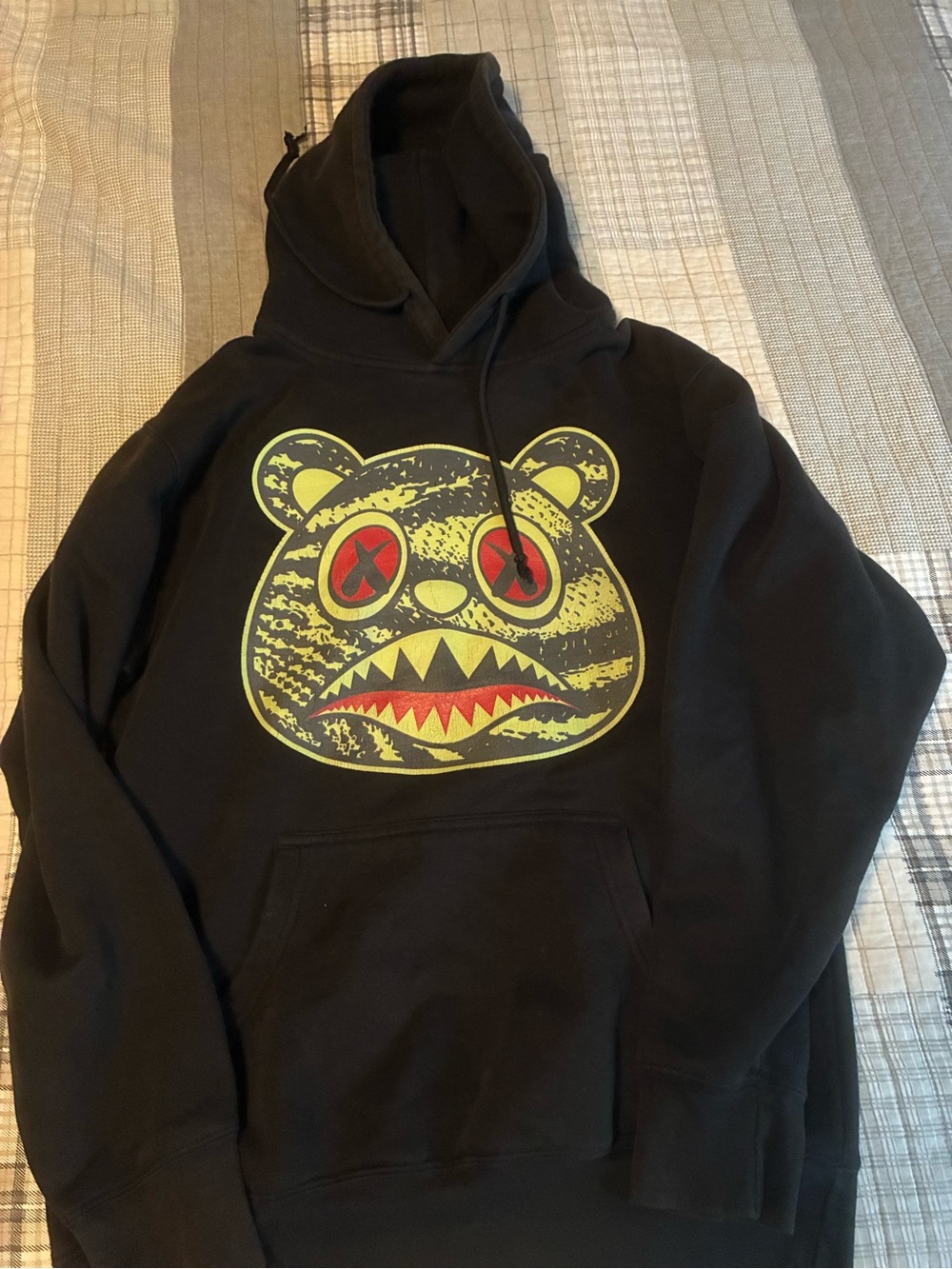 Black Graphic Bear Pullover Hoodie - Unbranded
